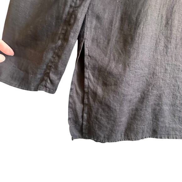 Vtg‎ Talbots Irish Linen Shirt Top Womens L Black Henley Kimono Sleeve Longline - Picture 5 of 16